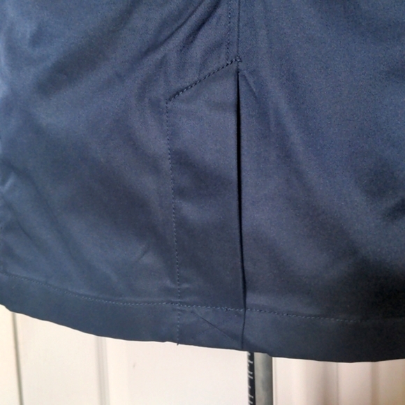 Navy Blue Trench Coat with Faux Leather Trim - Picture 7 of 9